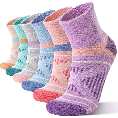 EBMORE 6 Pairs Merino Wool Ankle Hiking Running Socks Compression Support Thick Cushion No Show Socks for Men Women