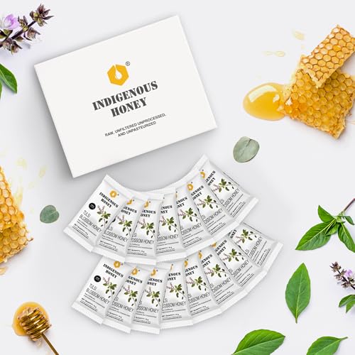 Image of INDIGENOUS HONEY Natural Raw Tulsi Honey Organic Pure Unprocessed Added Sugar free NMR Tested Unpasteurized Unheated - 15 Gift Sachets, 15g Each, Total 225g
