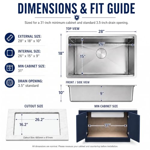 Image of LQS 28 Inch Stainless Steel Undermount Kitchen Sink, Workstation Sink