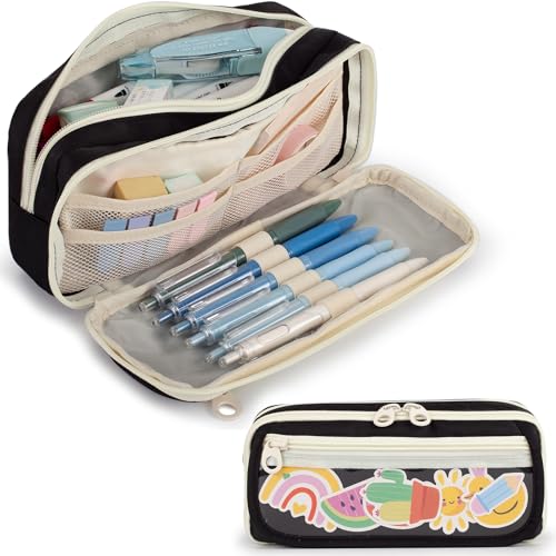 Image of Large Capacity Pencil Case with Compartments for Girls, Pen Bag for School | Multi-Compartment Pencil Case Massive Storage Capacity Durable Zipper Students College Office Stationery Essentials