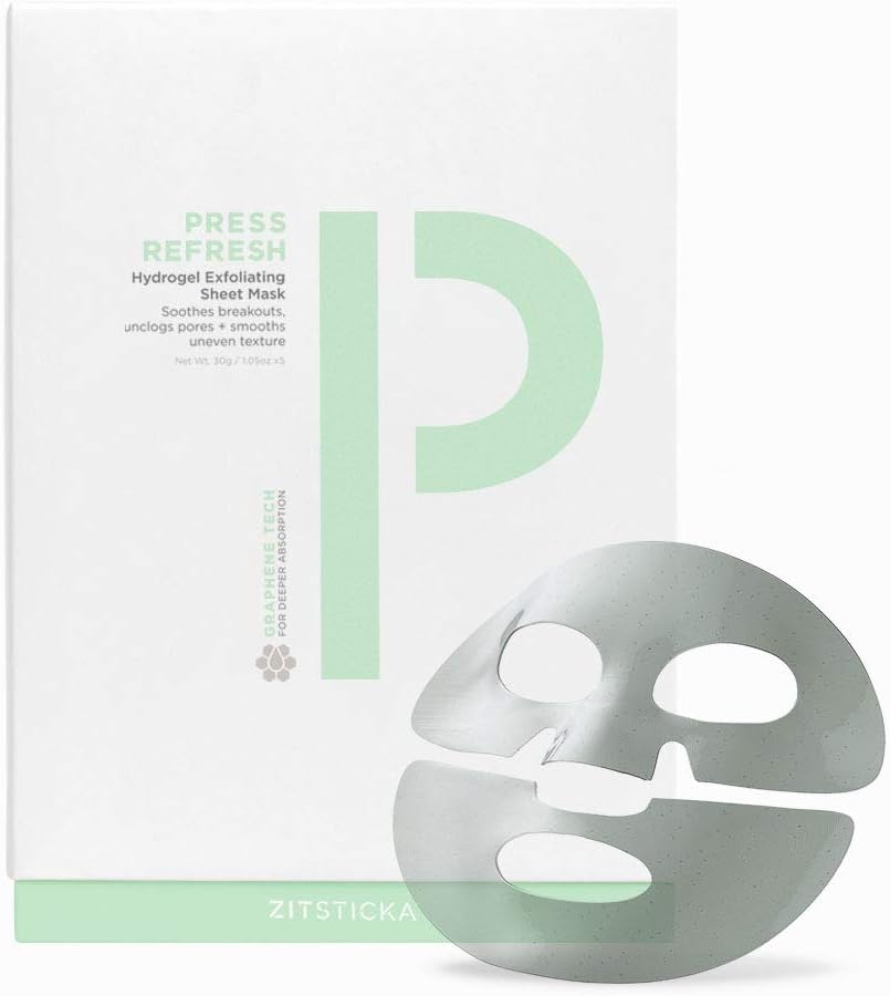 ZitSticka Sheet Masks for Face Skincare - 5 Sheets Press Refresh - Exfoliating & Hydrating Sheet Mask for Dry & Sensitive Skin - Soothe Breakouts & Acne-Prone Skin - Beauty Facial Skin Care for Woman