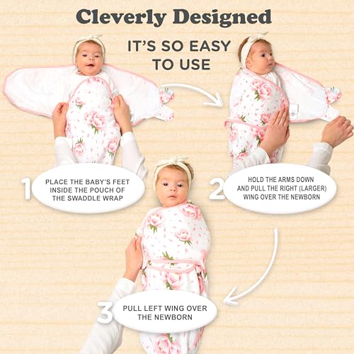 Image of Swaddle Blankets for Baby Girl, 3-6 Months Old Large Size, 3 Sets of Infant Adjustable Swaddles Wrap Sack, 0.5 TOG Breathable Cotton, Pink