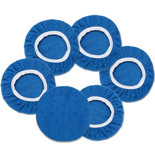 Qjaiune 6 PCS Car Buffing Pads for 9-10 Inch Orbital Polisher Microfiber Polishing Pad Buffer Polisher Bonnets 9-10 Inch Polishing Pads Cover Waxing Pads for Car Detailing (Blue)