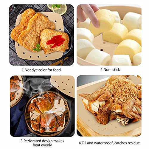 Dnssy 8.5INCH AIR FRYER LINERS Air Fryer Parchment Disposable Paper Liners: 200Pcs 8.5 Inch Square Perforated Parchment Paper, Premium Bamboo Steamer Liner thumb #4