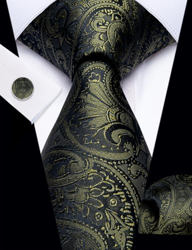 Image of YourTies Silk Paisley Floral Tie and Pocket Square Cufflinks with Lapel Pin Sets for Men 5PC Wedding Party