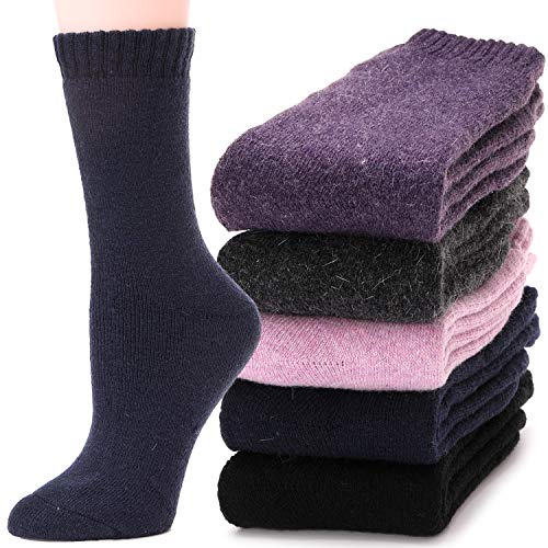 Womens Wool Boot Socks for Ladies 5 Pairs Comfy Cold Long Heavy Thermal Thick Warm Crew Winter Soft Work Socks?Mix Color C?