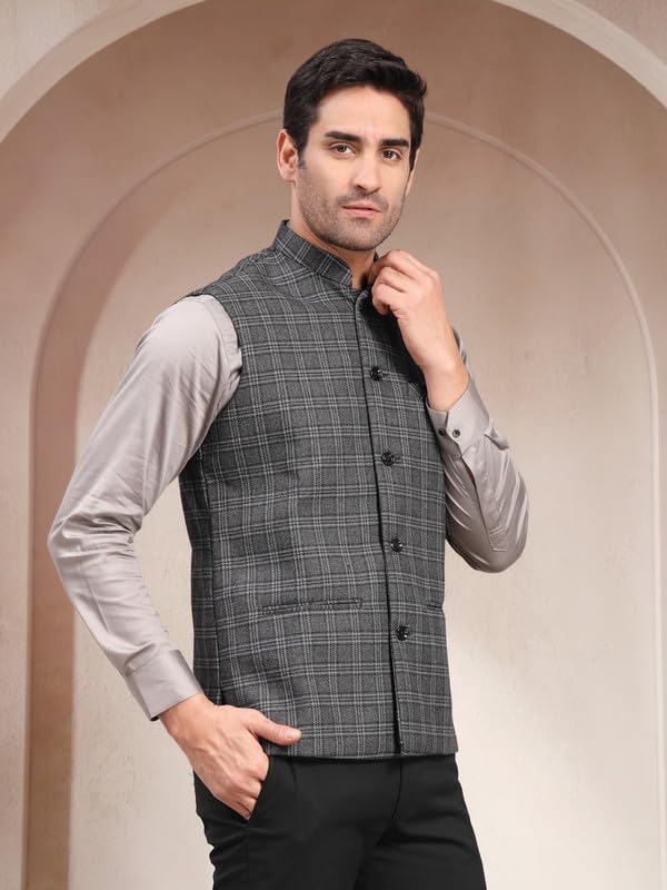 Image of VASTRAA FUSION Men's Traditional Woolen Nehru Jacket Modi Waistcoat