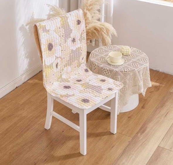 Image of HOMETHREADS Floral Quilted Cotton Chair Cover - Soft, Comfortable Dining Chair Seat Protector with Non-Slip Backing & Strong Elastic Strap for Snug Fit(White Yellow, Pack of 2)