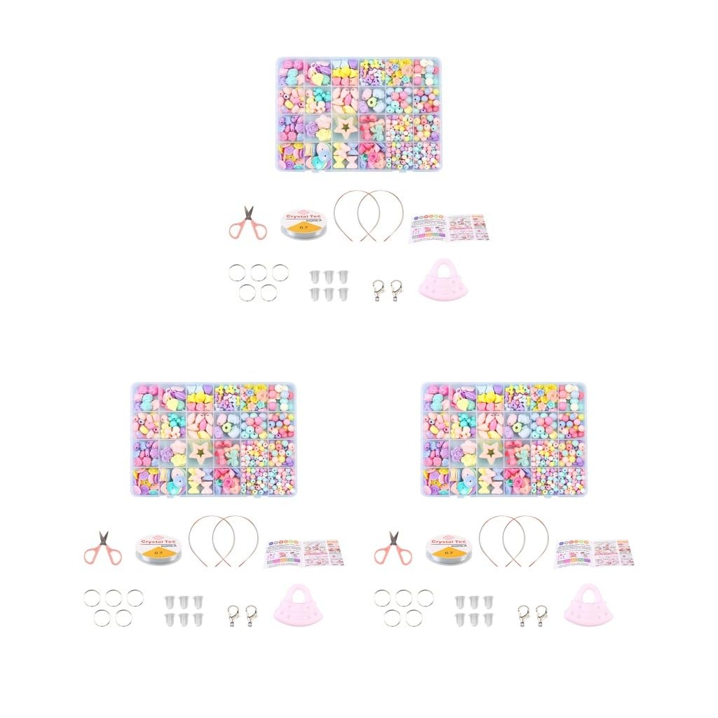 Juego de 3 pulseras y cuentas para manualidades, juego de caja para niños y niñas, juego de 4 placas de cuadros n.º 4