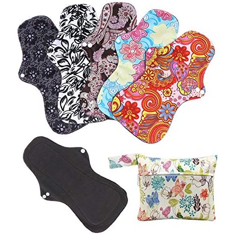 RZJZGZ (5 Pcs 35cm) Extra Long Sanitary Pads for Day and Heavy Flow Menstrual Pads Reusable Washable Sanitary Towels Pads Charcoal Bamboo Cloth Napkins Postpartum Nursing Pads with Mini Carry Bag Set Cover
