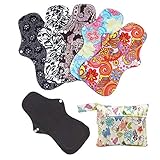 RZJZGZ (5 Pcs 35cm) Extra Long Sanitary Pads for Day and Heavy Flow Menstrual Pads Reusable Washable Sanitary Towels Pads Charcoal Bamboo Cloth Napkins Postpartum Nursing Pads with Mini Carry Bag Set