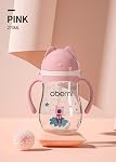 Oberni Tritan Baby Sippy Cup with Spill Proof Weighted Straw and Carrying Strap for 6 + Months Newborn, 12+ Months Infant Toddler Water Drinking Training (Pink, 9oz, 1Pack)