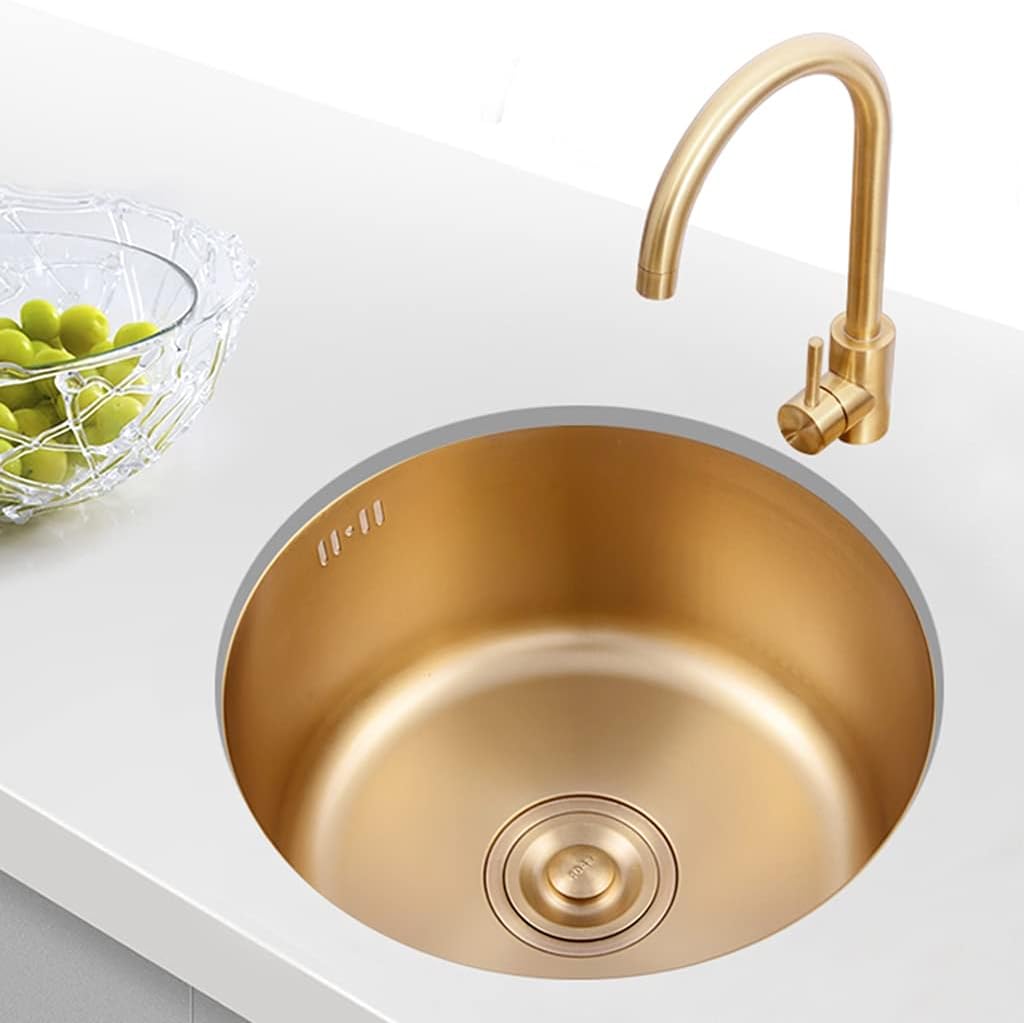 Kitchen Sink. Single Bowl Bar Prep Stainless Steel with Faucet & Drain Golden RV Sink Drop-in Or Undermount (Gold 32×32×19cm) (Gold 40×40×19cm)