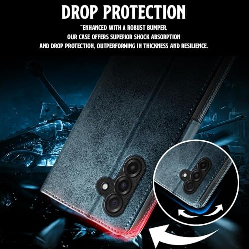 Image of WOW IMAGINE Shock Proof Flip Cover Back Case for Samsung Galaxy M17 5G | A17 5G | F17 5G (Magnetic Button Flip Case | Wallet Pockets & Stand | Leather Finish | Oxford Blue)