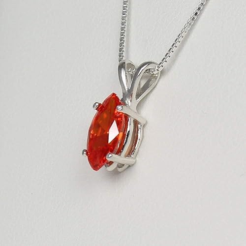 Mexican Fire Opal Necklace Sterling Silver 925 / Marquise-Shaped