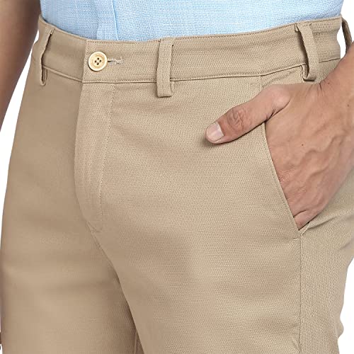 Image of Colorplus Men's Cotton Blend Solid Piece Dyed Pattern Contemporary Fit Flat Front Casual Trouser