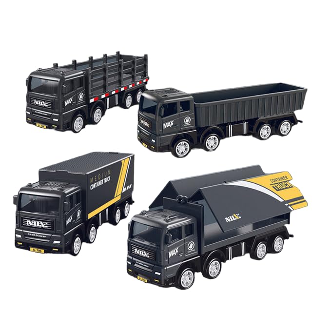 Image of Transport Carrier Container Trucks Simulation Die Cast Model Friction Powered with Push and go Action Figure Toy Truck for Kids Boy Girl Gift Toy (Pack of 4, Multicolor)