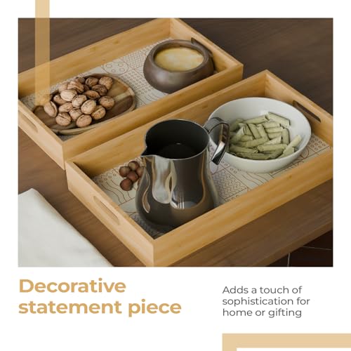 Image of Lifelong Set of 2 Premium Handcrafted Wooden Tray for Serving(16x10,14x8 inch) Tray Set for Decoration | Kitchen & Dining Tray | Premium MDF | Large, Medium, Small Multipurpose Tray | Enamel Coated