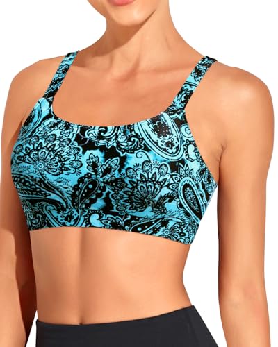 Image of Tempt Me Women Sports Bra Swim Crop Tops Only | Scoop neck, Bathing suits top, Removable cups, Adjustable straps