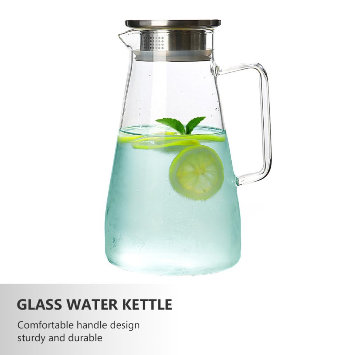 Jarra de Asa de Agua de Vidrio Fría Acero Inoxidable y 1500ml Diseño Cómoda Gran Capacidad para Uso en Casa y Tienda de Té