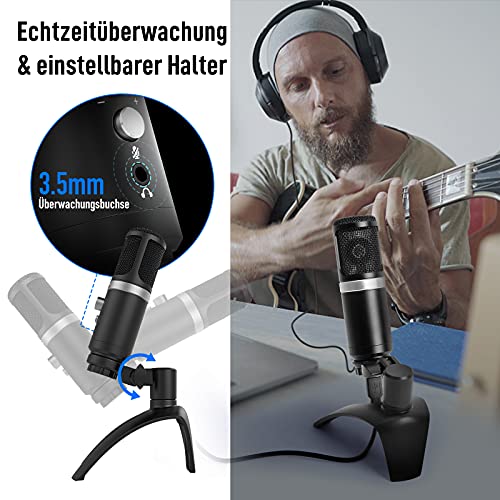 Moman Mikrofon PC, EM1 USB PC Kondensatormikrofon Plug&Play mit Stabiler Ständer, Microphone Für Computer Windows Mac… – Bild 5