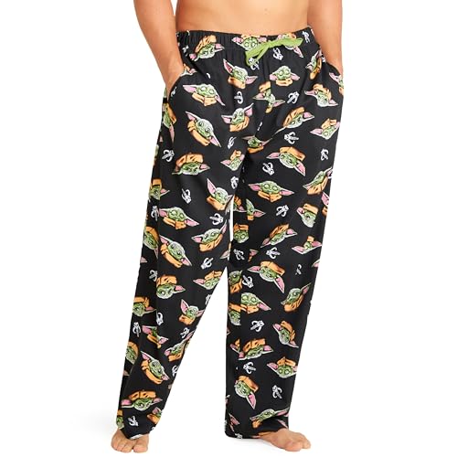 Disney Pantalon Pijama Hombre y Adolescentes Pantalones Largos Algodon con Bolsillos Cómodo Ropa de Dormir Ideas Regalos (XL, Negro Baby Yoda)