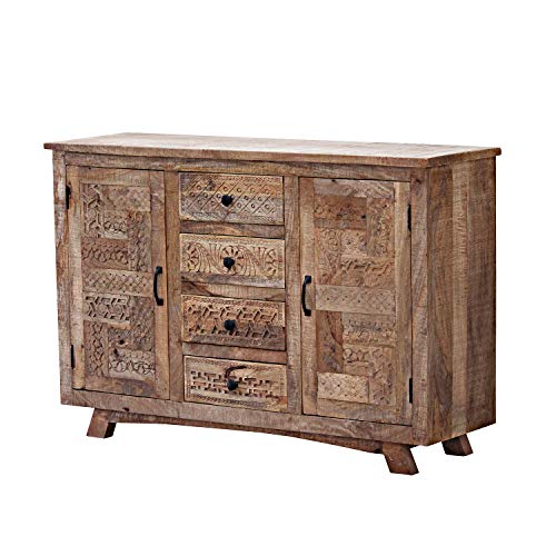 Casa Moro | Asmahan - Cómoda India (135 x 40 x 90 cm, Frontal Tallado a Mano, Madera Maciza de Mango) | CAC14501195