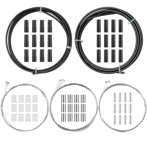 TFUTLT Universal Bike Brake Cable Kit Bike Brake Cable Housing and Bike Shifter Cable Housing Set with Bike Cable End Caps Copper Sleeves and O-Rings Kit for Mountain Road Bike Repair