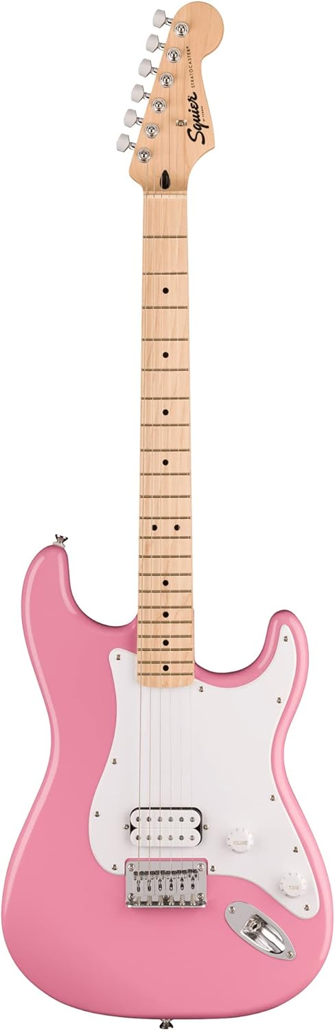 Fender Squier Sonic Stratocaster HT H - Flash Pink Bundle with Frontman 10G Amp, Tuner, Strap, Cable, Picks, and Austin Bazaar Guitar DVD