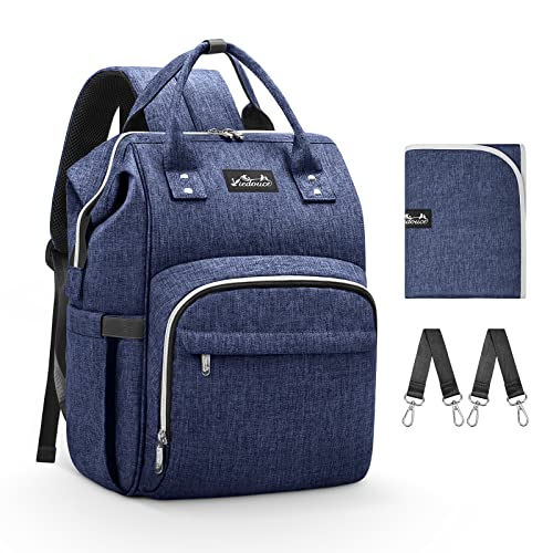 Viedouce Mochilas para Pañales Biberones, Bolso del Bebé Mamá,Impermeable con Estilo Oxford Bolso Pañal de Gran Capacidad, con Portátil Cambiador y 2 Piezas Ganchos Carrito Bebé (Azul)