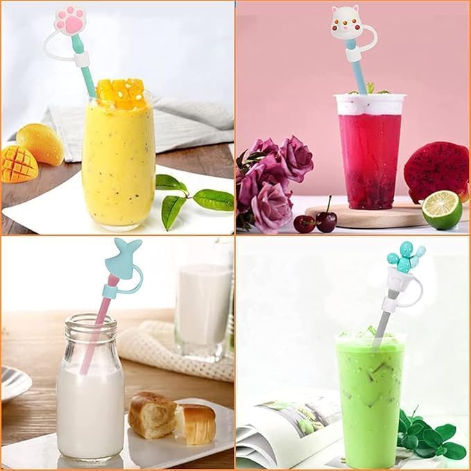 Mshine 5Pcs Cute Silicone Straw Covers for Stanley Cups & Tumblers Reusable Dust-Proof Straw Cap Kawaii Animal & Flower Designs Food-Grade Silicone, Fit for 6mm, 7mm and 8mm Straws (Multi Design) - Image 7 thumbnail