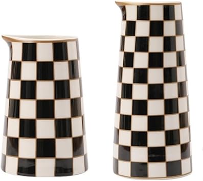 Porlien Checker Porcelain Flower Vase Home Decor Set of 2 with 5.5 High and 8 High Small Indoor Flower Bottles