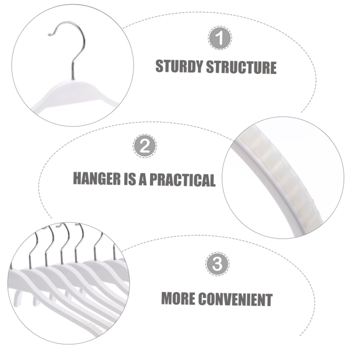 Grucce Antiscivolo in Plastica Bianca, 12 Pezzi, Design Ergonomico e Struttura Robusta in Abs e Acciaio Inox per Armadi e Guardaroba