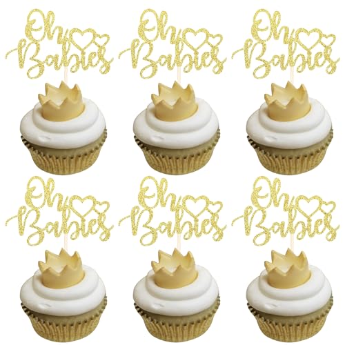SYKYCTCY 24 Pack Oh Babies Cupcake Toppers with Glitter Heart Twin Baby Shower Cupcake Picks Celebrating Kids Birthday Baby Shower Party Cake Decorations