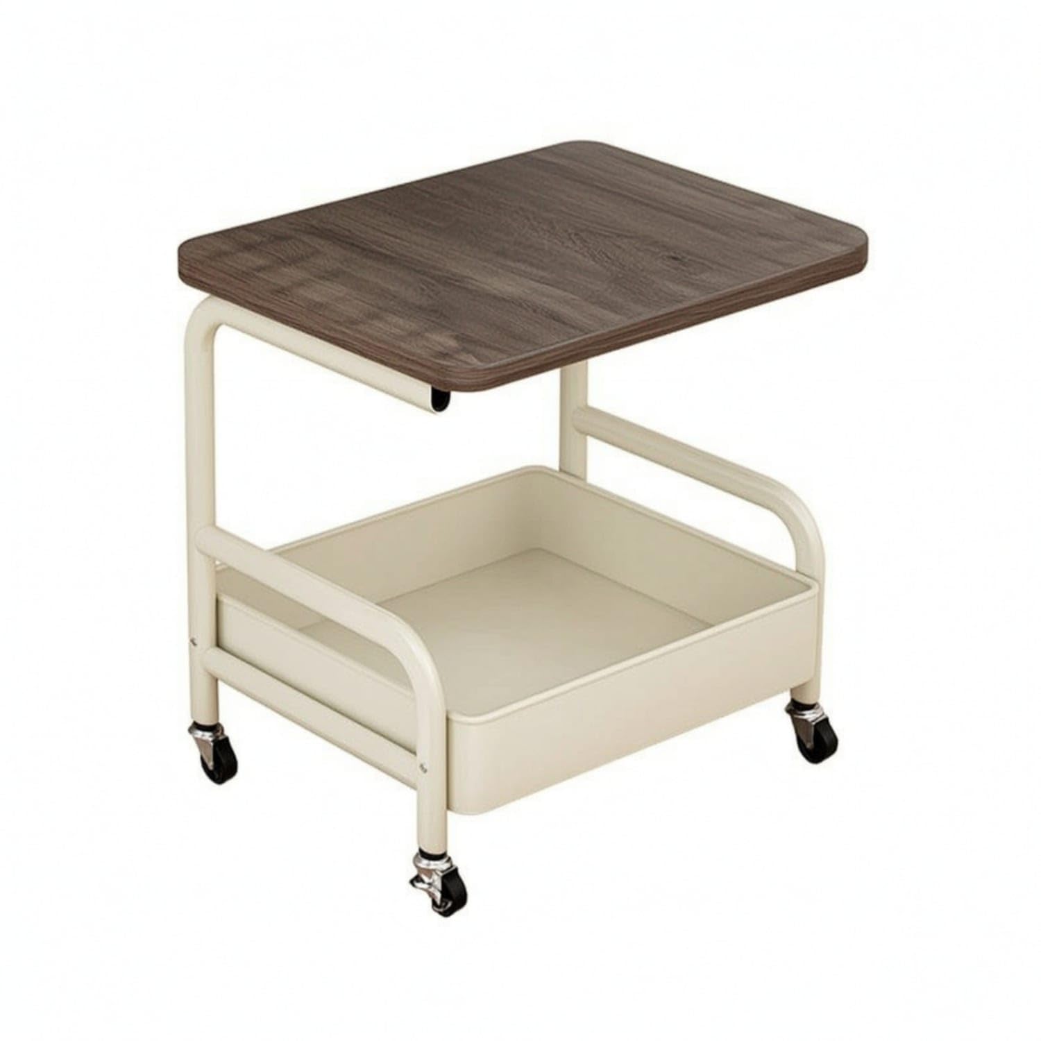 Foldable Storage Cart with Wood Top Compact Cart with Table Top Space-Saving Rolling Side Table Metal for Bedroom, Living Room, Small Apartments, White 2-Tier|Craft Carts|Crafts-image-14