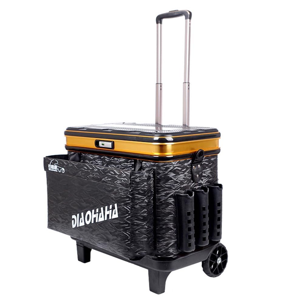 Caja de aparejos de pesca con ruedas, multifuncional, caja de anzuelos de pesca, alta capacidad, ajustable, duradera para artes de pesca