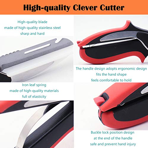 O'woda Clever Cutter 2-in-1 Knife and Cutting Board Stainless Steel Multipurpose Kitchen Scissors Food Chopper Fruit Vegetable Slicer with Garlic Press Suitable for Outdoor Picnic Barbecues, Kitchen