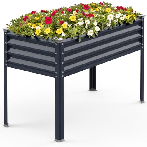 Raised Garden Bed with Legs, 48x24x32in Reinforced Elevated Metal Raised Planter Box Outdoor, Standing Growing Bed Herb Planter – for Gardening, Vegetables, Flower, Backyard (Navy Blue)