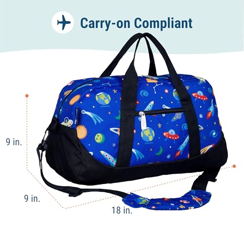 Image of Wildkin Kids Overnighter Duffel Bag - Carry-On Travel Bag for School & Sleepovers, Lightweight, Durable, Boys & Girls Ages 4-15 - Out of this World