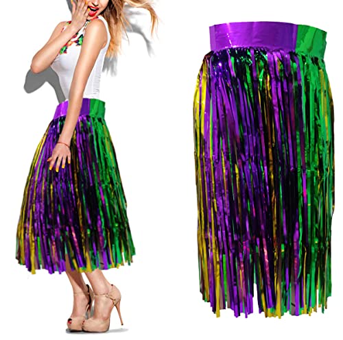 2Pack Mardi Gras Skirts Foil Fringe Skirts 29.5 In Sequins Long Skirt Grass Skirts For Mardi Gras Party Costumes Accessories #TOP3