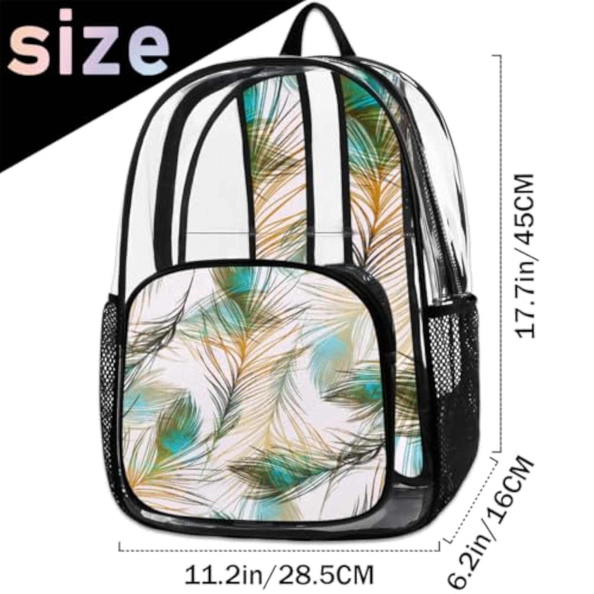 Peacock Feather Heavy Duty Transparent Backpack