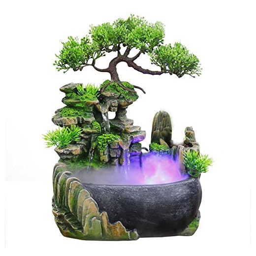 Indoor Relaxation Desktop Fountain Waterfall, Zen Meditation Indoor Waterfall Feature with Automatic Pump, Illuminated Waterfall for Home Office Bedroom Desk Décoration (Style 1)