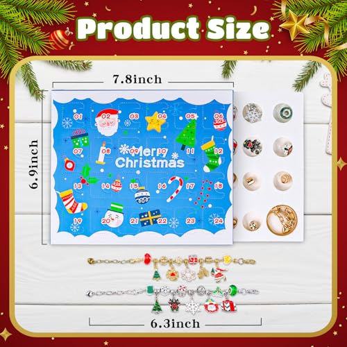 Advent Calendar Bracelets 2025, 24-Day Christmas Countdown with DIY Charm Bracelets & Necklace Set, Ideal Advent Calendar 2025 Teen Girls Gift