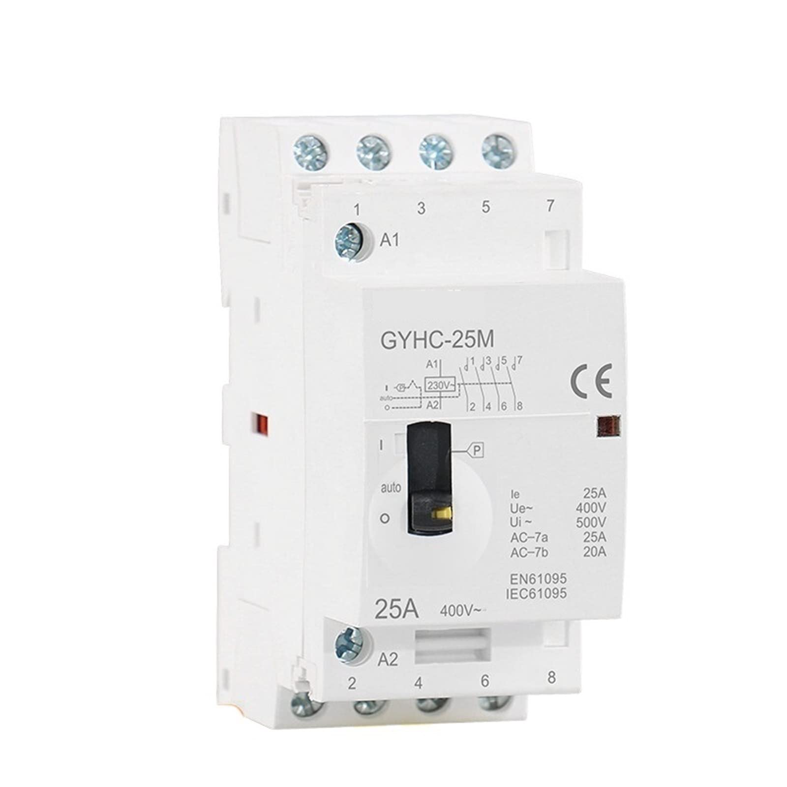 Contactor Manual 4P 25A 4NO 2NO2NC 220 V/230 V Contactor Modular de CA for el hogar 50/60 HZ 1 Uds(4P 25A 4NO 220V)