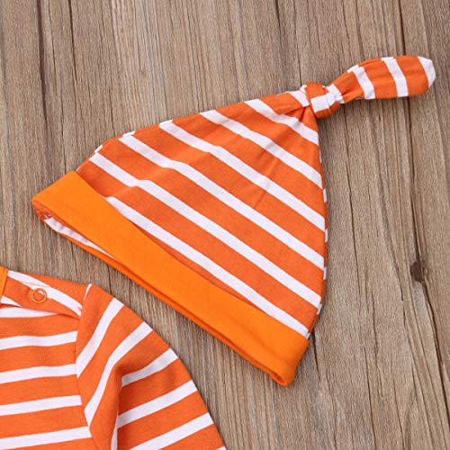 Bowanadacles Halloween Baby Girl Boy Outfit Clothes Newborn Infant Pumpkin Romper Stripe Jumpsuit Playsuit Hat/Headband3
