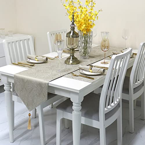 Chemin de table jacquard gris marron 35x183 cm en coton polyester pour une table élégante