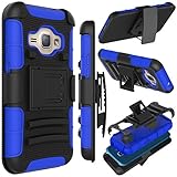 J1 2016 Case, Zenic(TM) Hybrid Full-body Protective Case Cover with Kickstand & Belt Clip Holster Combo for Samsung Galaxy J1 J120 (4.5 inch ) / Amp 2 / Express 3 / Luna 2016 (Dark Blue)