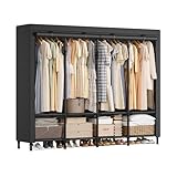 SONGMICS Wardrobe Closet, 67.3 Inch Large Capacity Portable Closet, Clothing Rack, 25 mm Dia,Thick Steel Tubes, Clothes Organizer with Fabric Cover, 4 Hanging Rails, 8 Shelves, Ink Black URDR094B01