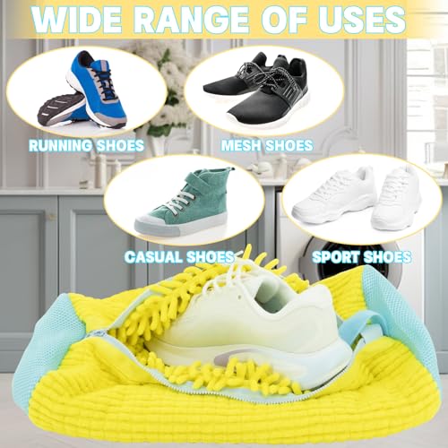 2PCS Shoe Washing Machine Bgs,Laundry Shoe Bags for Washer and Dryer, Reusable and Durable Zipper Sneaker Shoe Washing Bag, Tennis Shoe Cleaning Bag for All Shoe Types (Yellow)4
