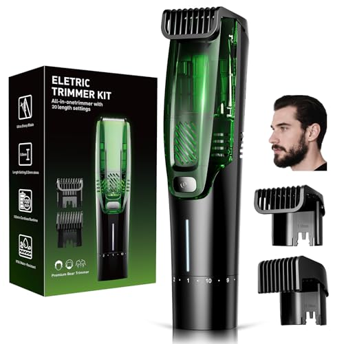 Premium Beard Trimmer for Men, Men's Vacuum Electric Shaver Kit, 20 Levels Adjustable, Wet/Dry Shaver, Upgraded Stainless Steel Ceramic Blade Heads for Precision Facial Hair, Birthday Gifts for Men